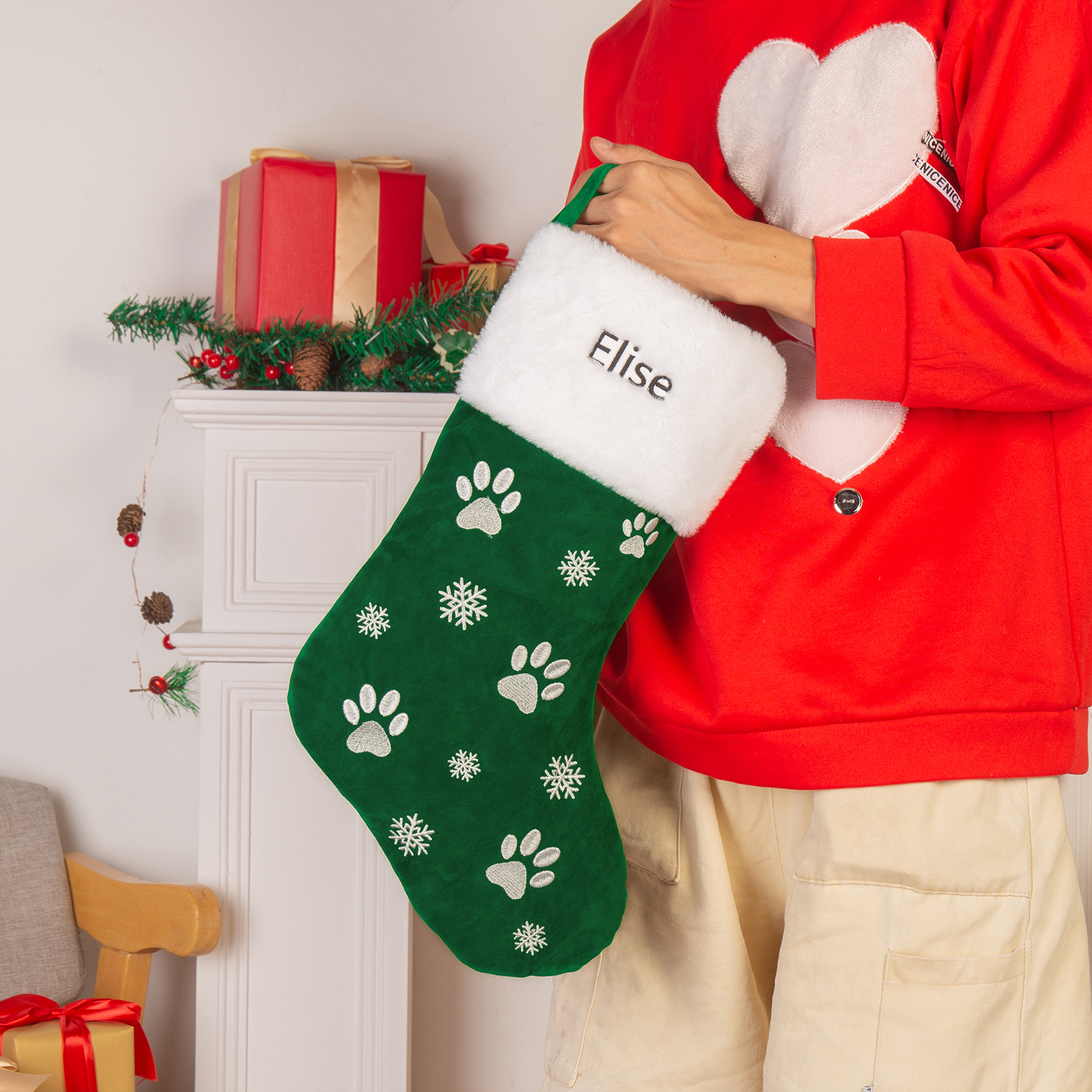 Custom 1 Name Christmas Stocking Ornament Christmas Gift Bags Personalised Gifts for Family Friends-Jessemade AU