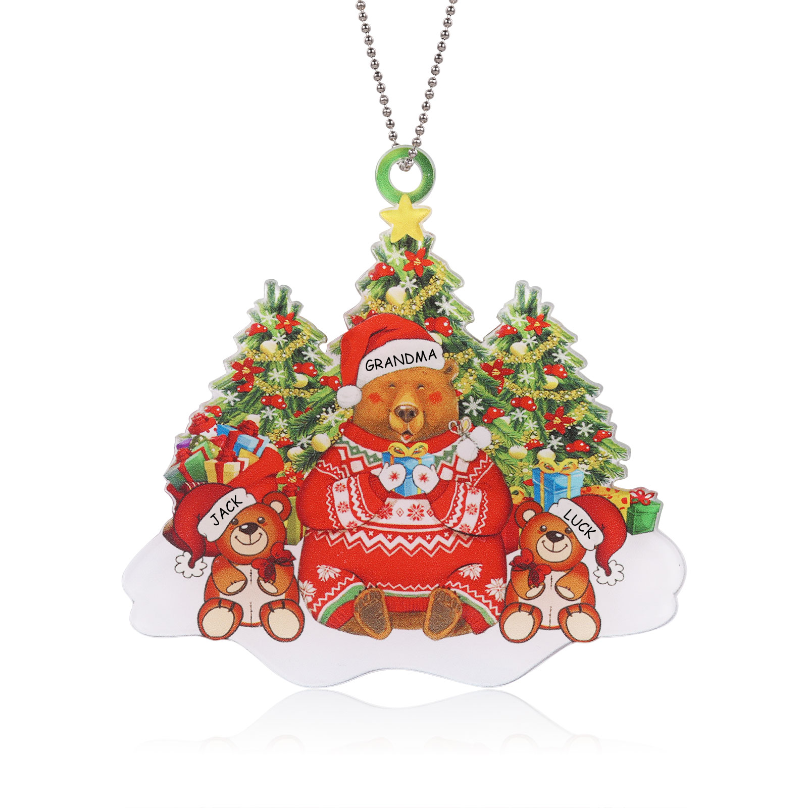 3 Names - Personalised Acrylic Christmas Bear Ornaments Customised Text & Name Xmas Pendant Gifts for Family-Jessemade AU