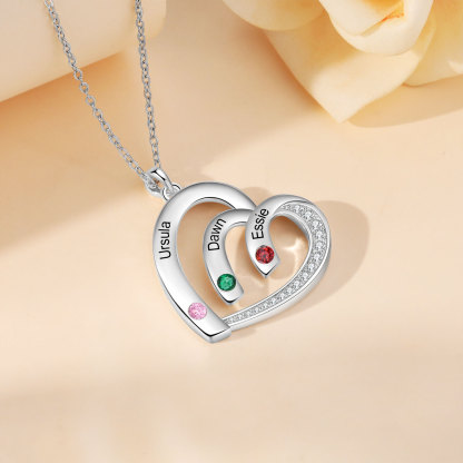 Personalised Heart Pendant Necklace Custom 3 Birthstones & 3 Names Necklace Gifts for Her-Jessemade AU
