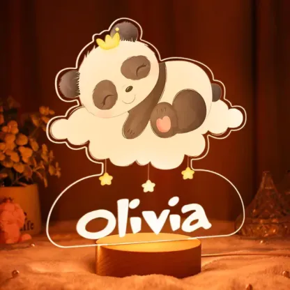 Personalised Crown Panda Night Light Custom Name LED Lamp for Kids-Jessemade AU