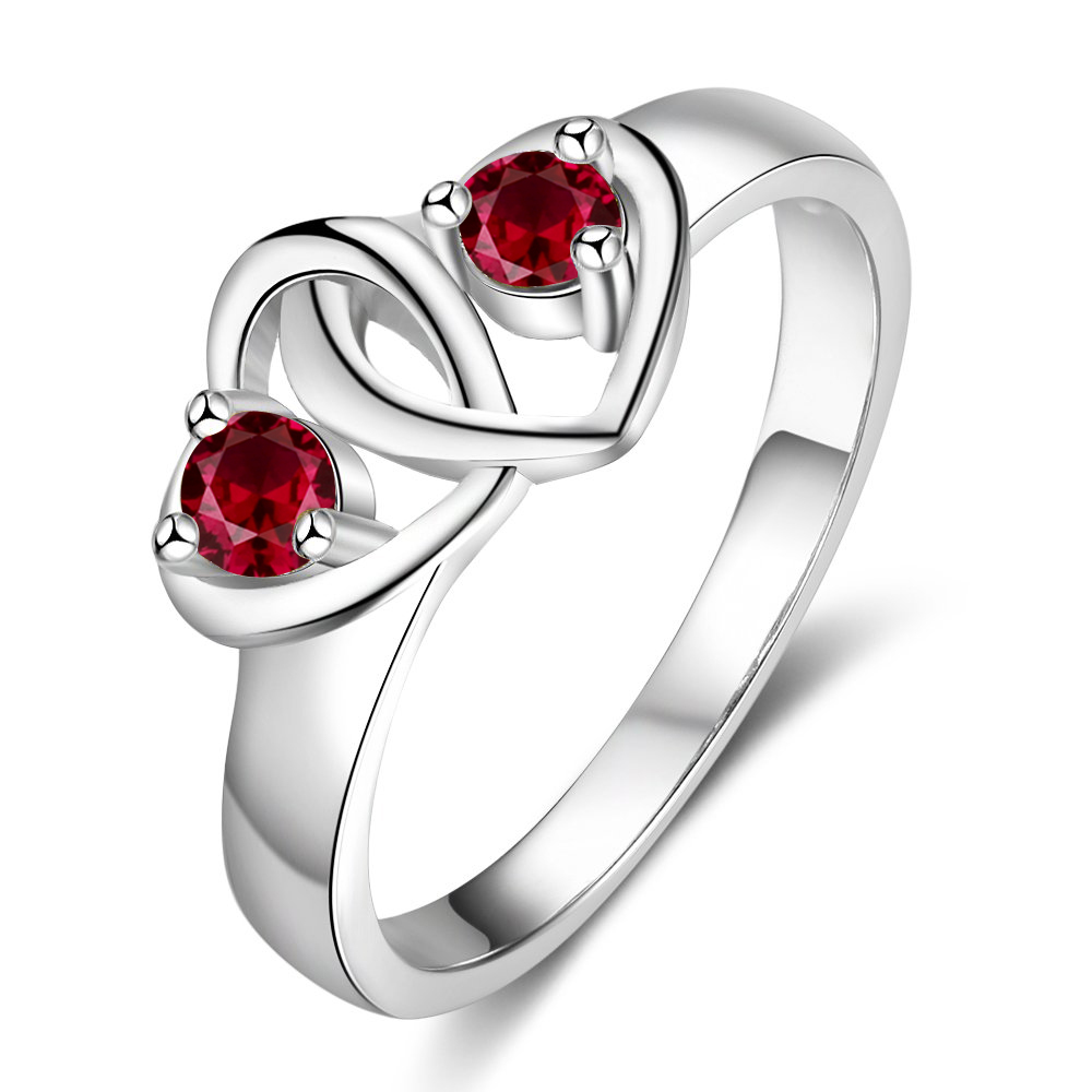 Promise Ring Personalised with 2 Hearts Birthstones Ring Engraved 2 Names Gifts for Her-Jessemade AU