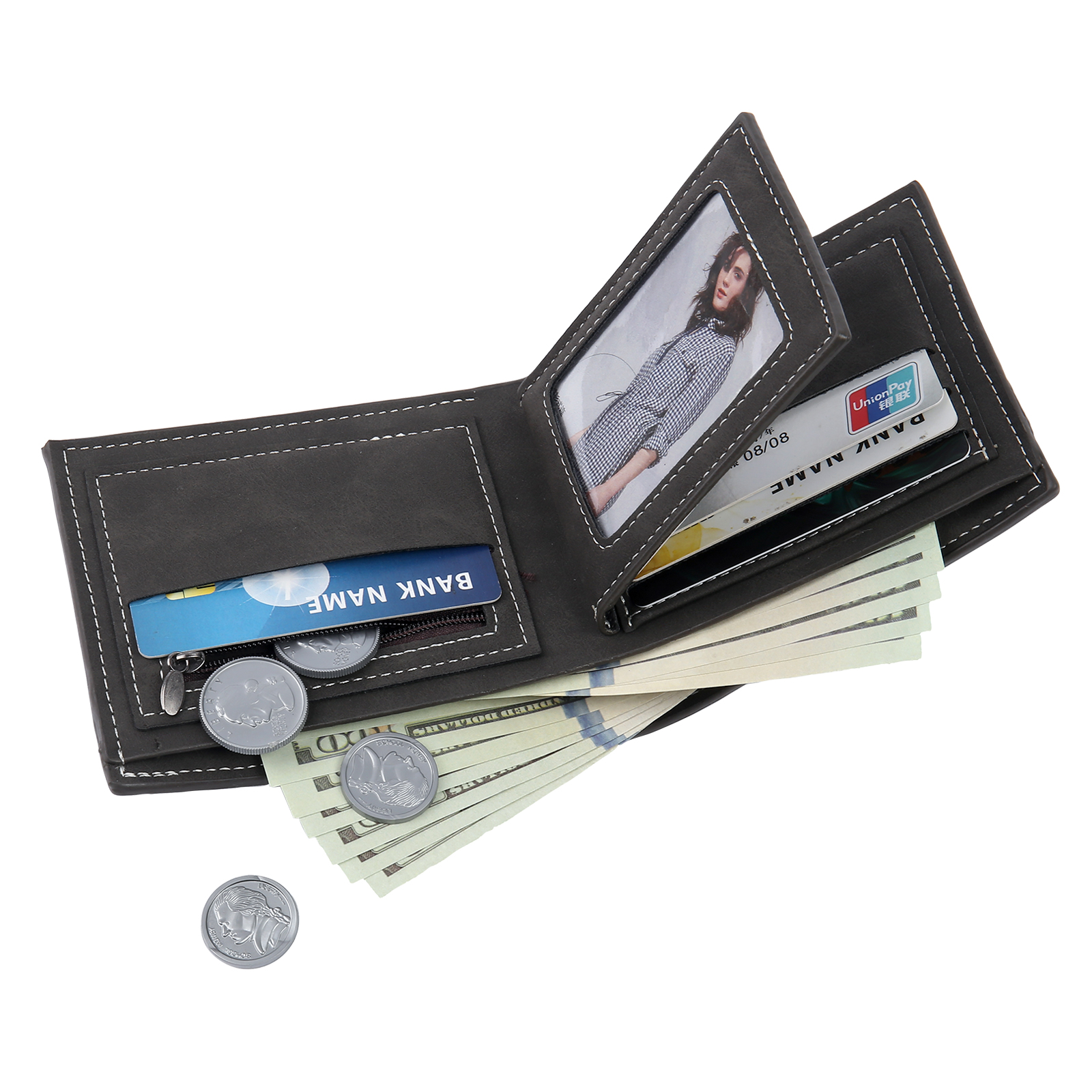 Personalised Photo & Name & Letter Billfold Wallet Monogram Leather Black Wallet Gift for Men-Jessemade AU