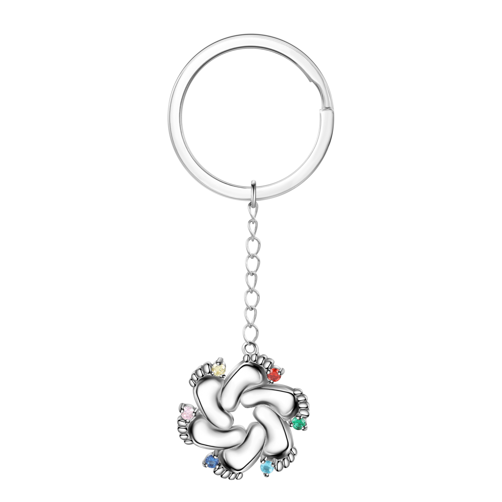 Personalised Baby Feet Keychain With 6 Birthstones Engraved names Keychain Gifts For Mother-Jessemade AU