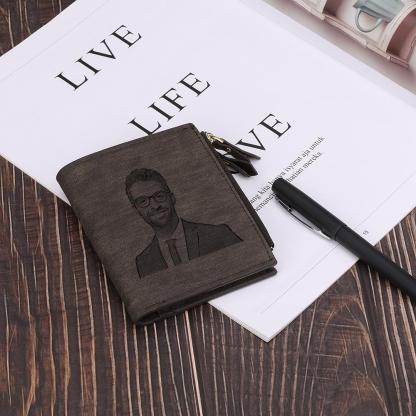 Personalised Leather Wallet Engraved Photo Short Purse Gifts For Men-Jessemade AU