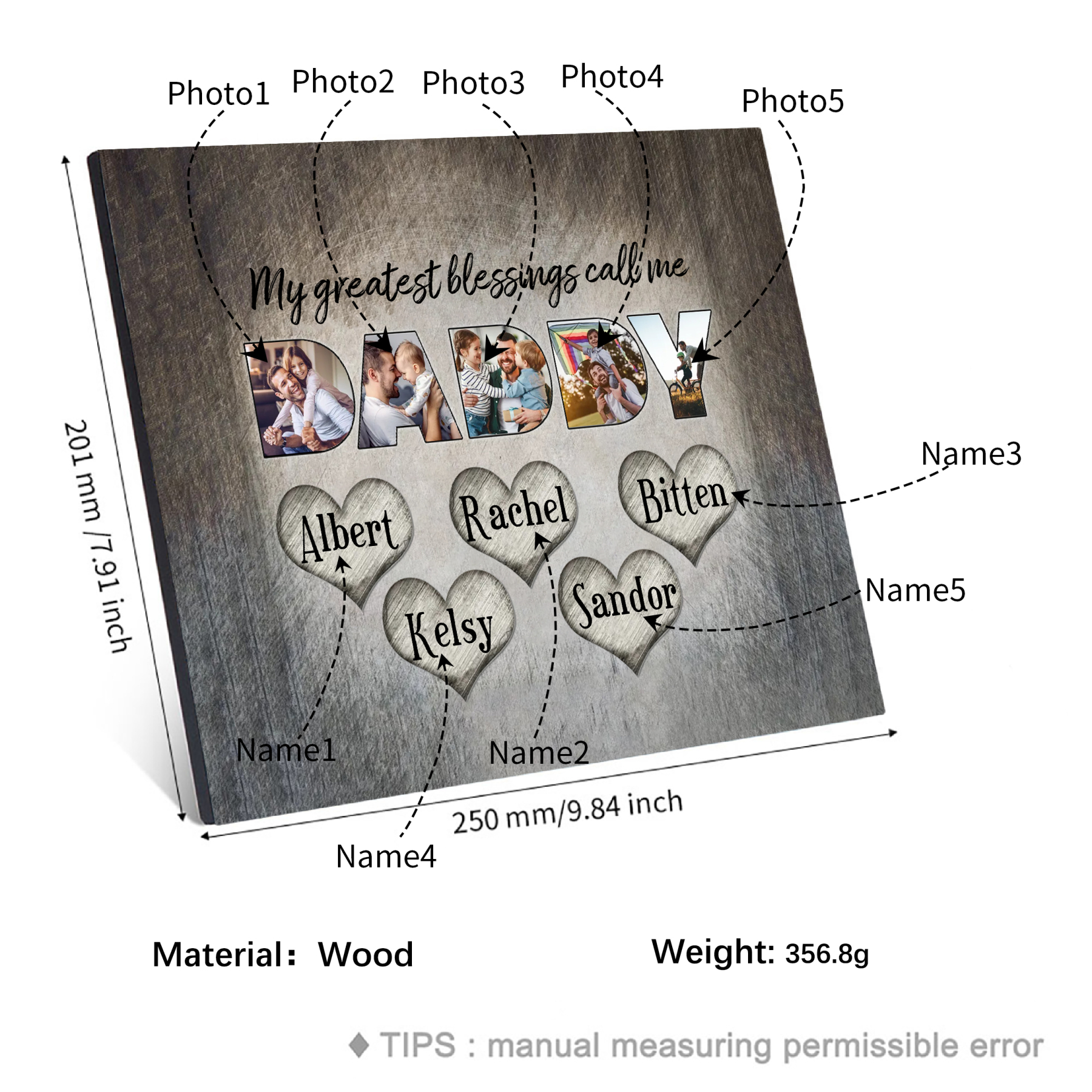 My Greatest Blessing Call Me Daddy Personalised Photo Frame Wood Signs Engrave 5 Names-Jessemade AU