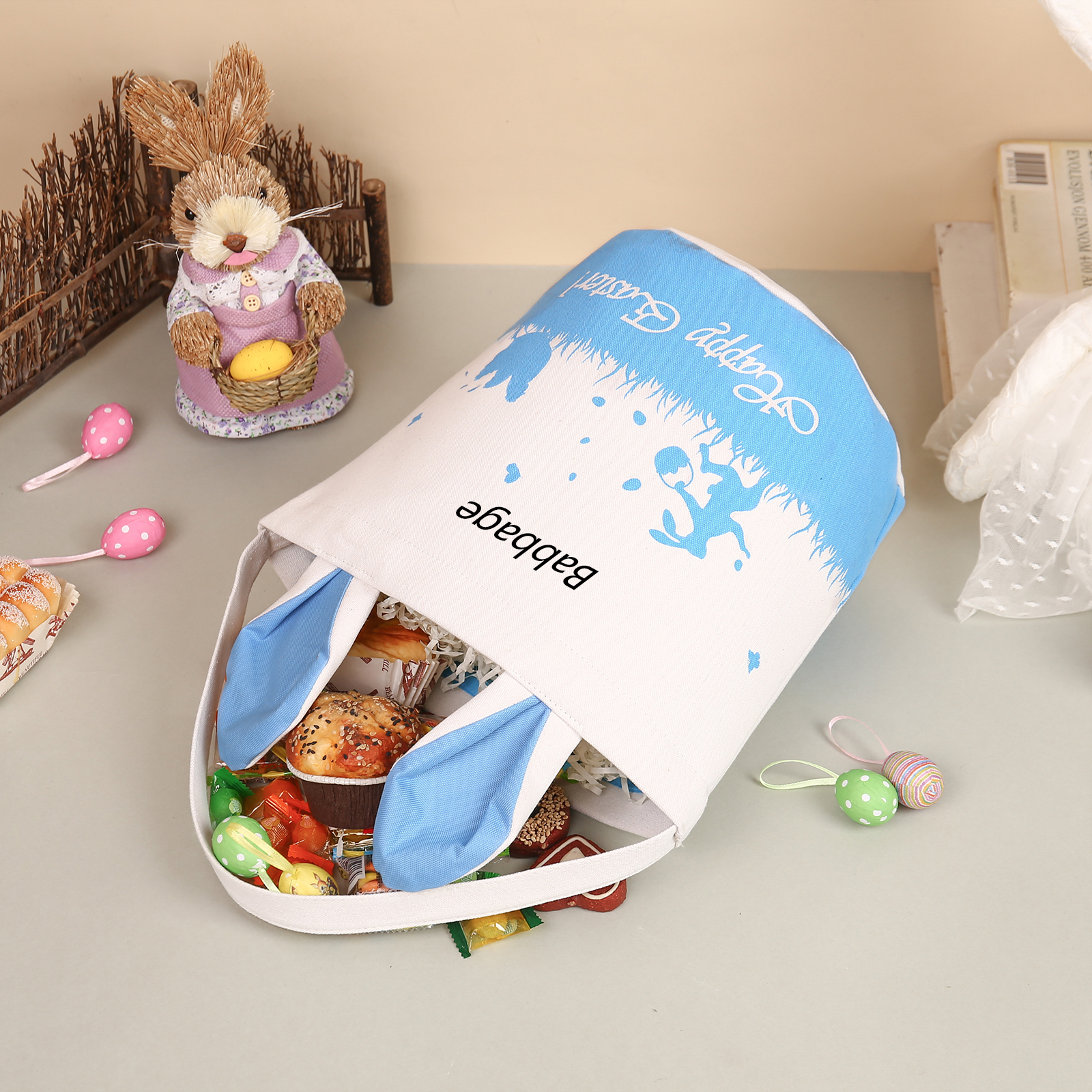 Personalised Bunny Tote Bag Customised with Name Bunny Bucket Bag Easter Gifts-Jessemade AU