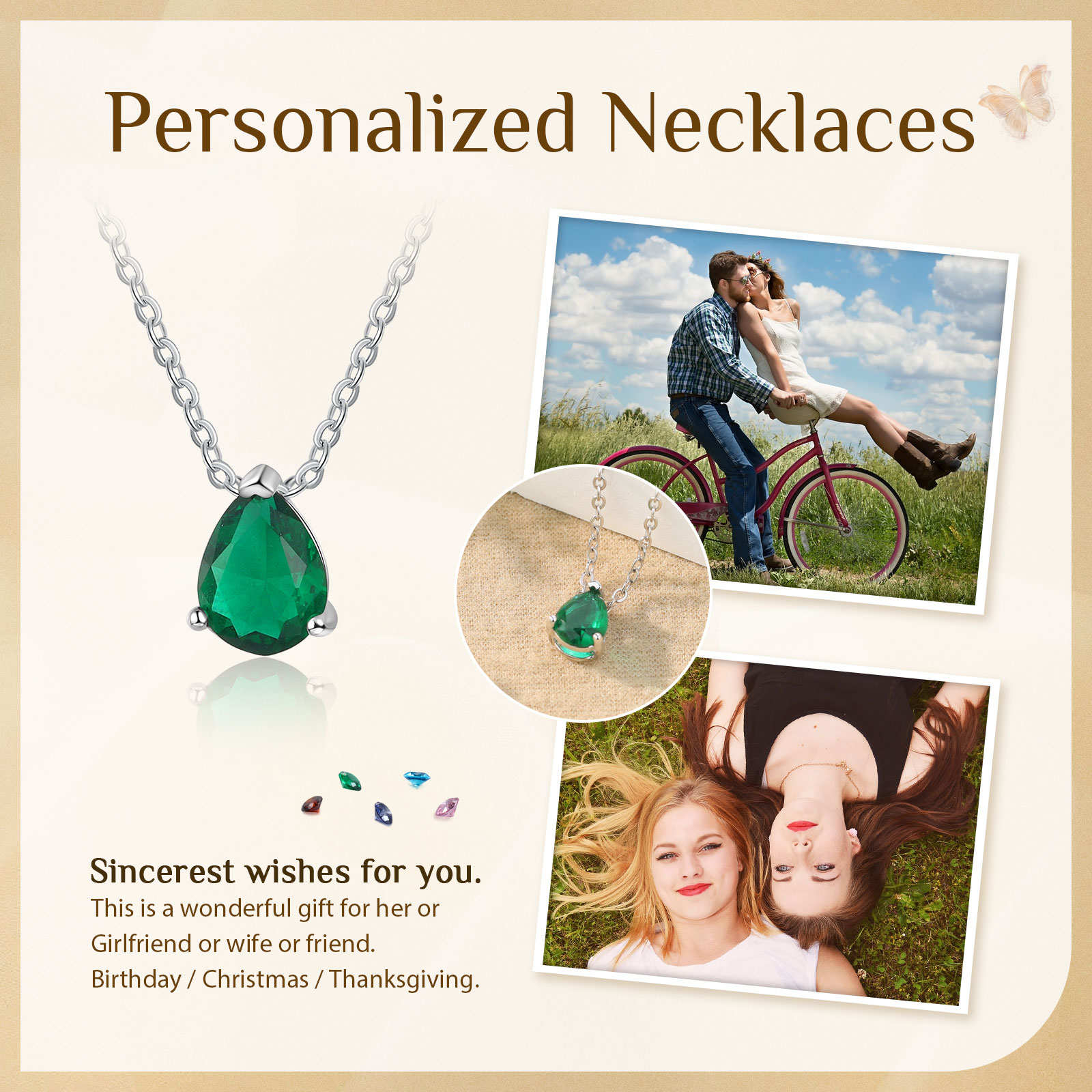 Personalised Drop-Shaped Pendant Necklace Custom Birthstone Necklace Birthday Gift for Women Girls-Jessemade AU