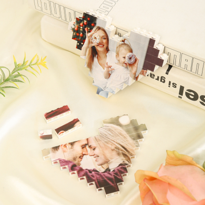 Customised Heart Shape Building Blocks Puzzle Personalised Photo Brick Square Shape Puzzle Kids Couple BBF Family Gift-Jessemade AU