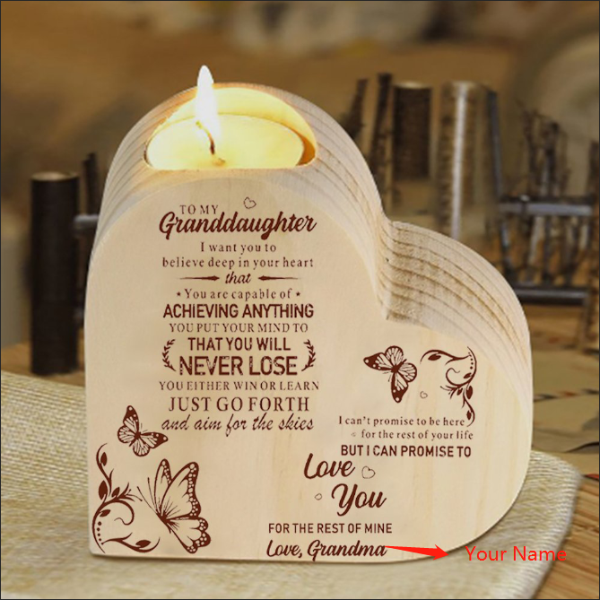 To My Granddaughter Customised Wooden Heart Candle Holder "believe deep in your heart"-Jessemade AU