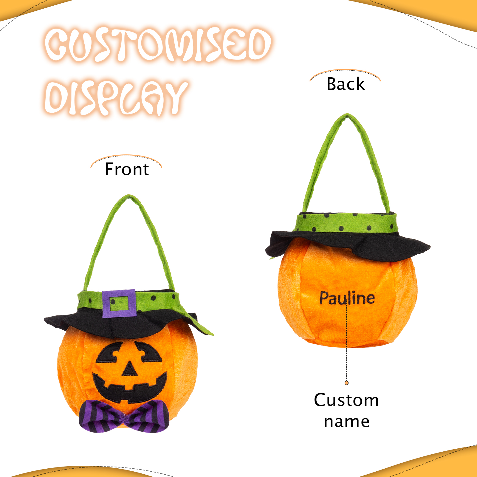 Personalised Halloween Tote Bags with Name Halloween Trick or Treat Candy Bags for Kids-Jessemade AU