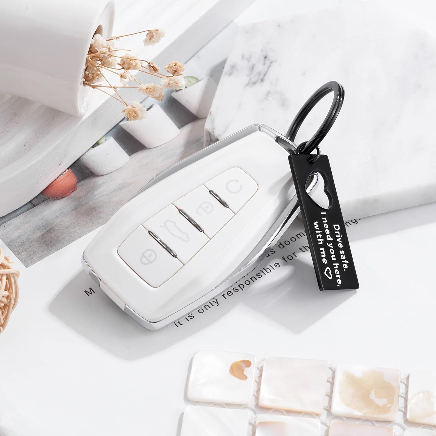 Matching Keychain Bracelet Set Heart Keychain Adjustable Bracelet with Message Card Gifts for Couple - Drive Safe I Need You Here With Me-Jessemade AU