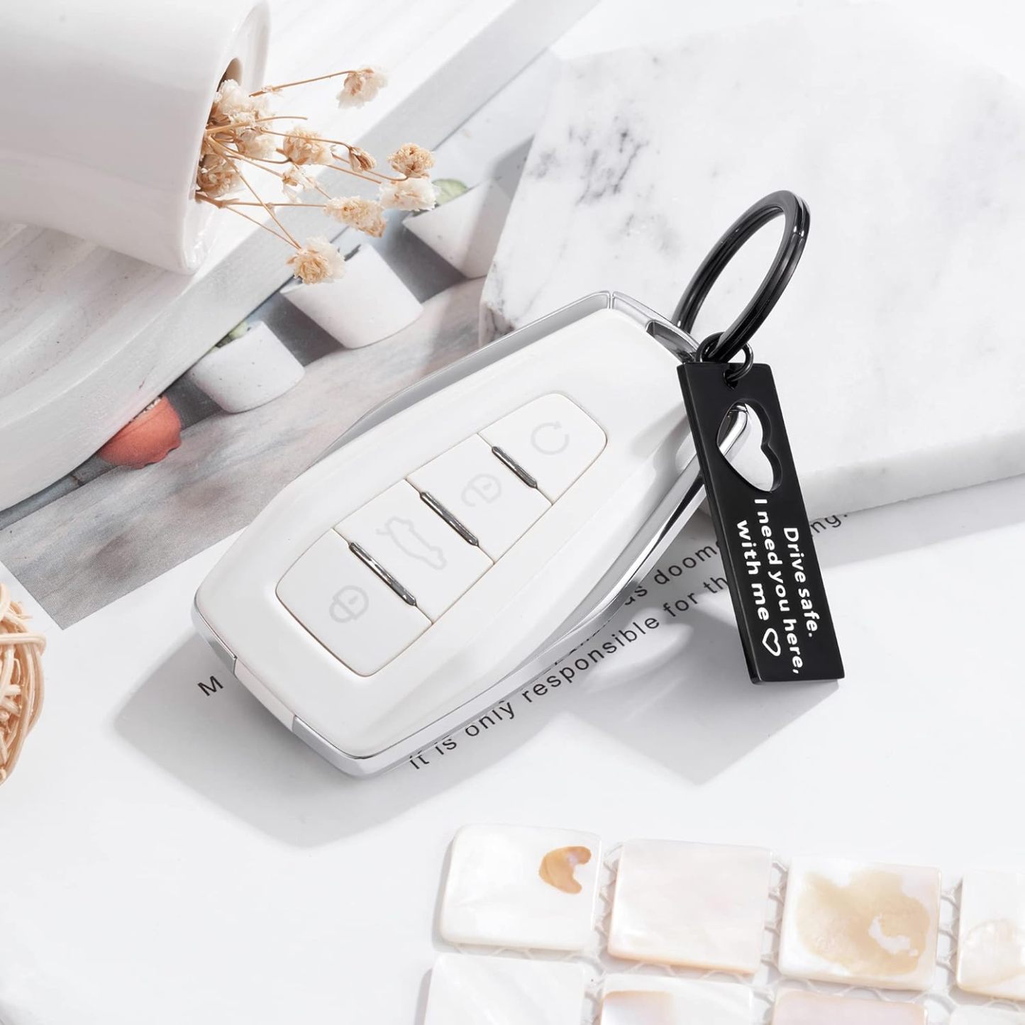 Matching Keychain Bracelet Set Heart Keychain Adjustable Bracelet with Message Card Gifts for Couple - Drive Safe I Need You Here With Me-Jessemade AU