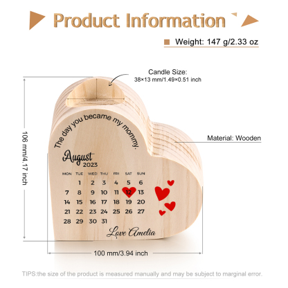 The Day You Became My Mommy Personalised Calendar Heart Candle Holder Wooden Candlestick-Jessemade AU