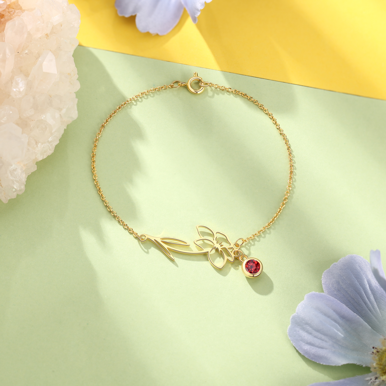 Personalised Birthflower Bracelet With 1 Birthstone Gift For Women-Jessemade AU