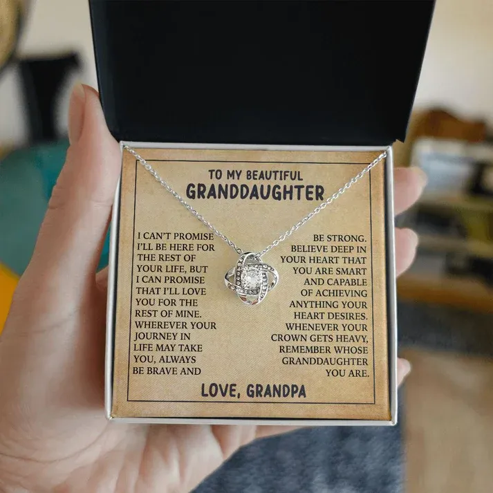 Grandpa to Granddaughter S925 Love Knot Necklace Believe Deep In Your Heart Gifts-Jessemade AU
