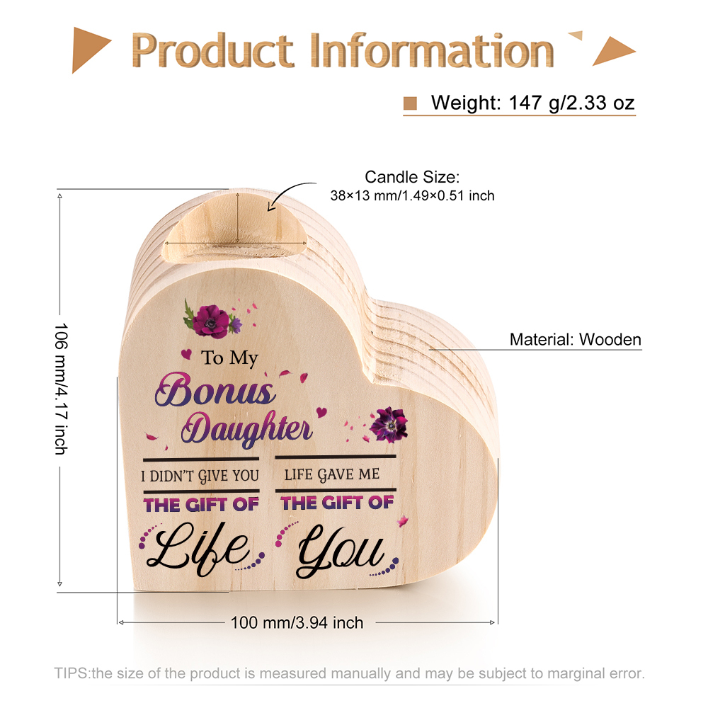 To My Bonus Daughter Violet Flower Heart Candle Holder "Life Gave Me The Gift of You" Wooden Candlestick-Jessemade AU