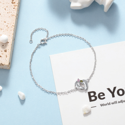 Personalised Baby Foot Necklace With 2 Birthstones Engraved Names Gift For Mother-Jessemade AU