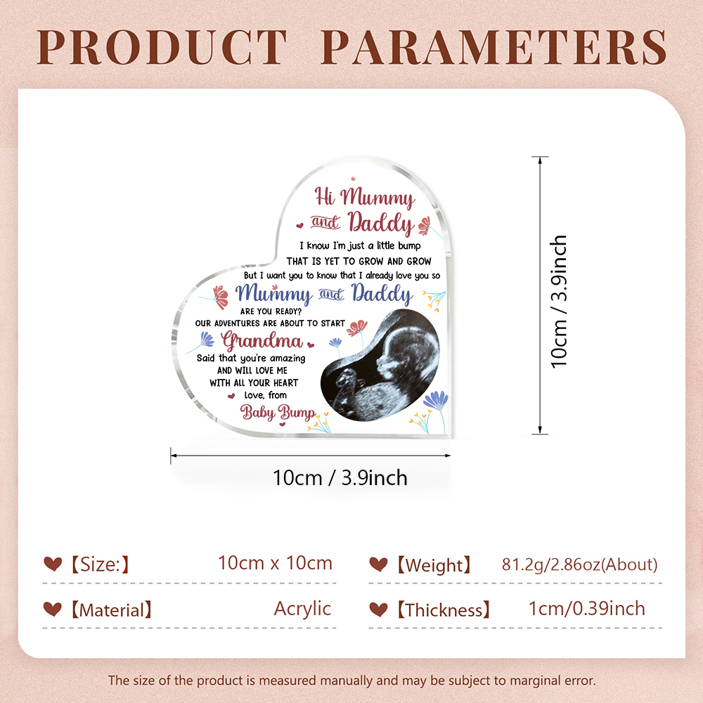 Personalised Photo Acrylic Heart Keepsake Ornaments Gifts for Mummy/Mommy/Daddy -  I Know I'm Just a Little Bump That Is Yet to Grow and Grow-Jessemade AU