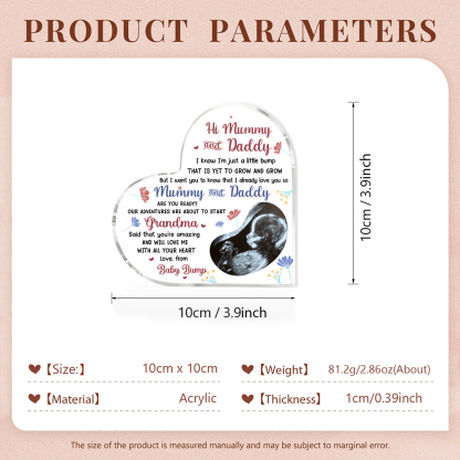 Personalised Photo Acrylic Heart Keepsake Ornaments Gifts for Mummy/Mommy/Daddy -  I Know I'm Just a Little Bump That Is Yet to Grow and Grow-Jessemade AU