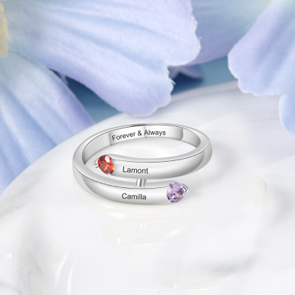 S925 Silver Ring Personalised 2 Birthstones Promise Ring With Names Gifts For Her-Jessemade AU