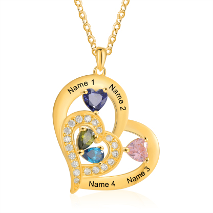 4 Names - Personalised Heart Pendant Necklace Customised Names & Birthstones Necklace Birthday Gift for Her-Jessemade AU