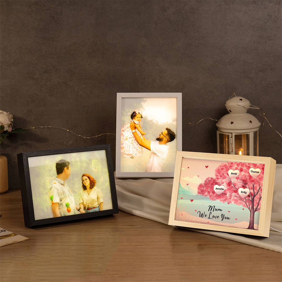 Personalised Frame Night Light Custom 1 Text  & 4 Names Pink Family Tree Ornament Gifts for Mother/Grandma-Jessemade AU
