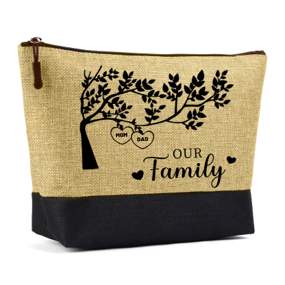 Personalised Family Tree Tote Bag Set Custom 2 Names & 1 Text Handbag Large Capacity Shoulder Bag Shopping Bag Zipper Bag Gift for Mother/Grandma-Jessemade AU