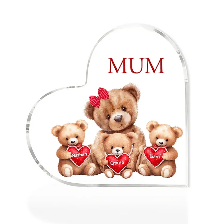 3 Names - Personalised Acrylic Heart Keepsake Custom Text Teddy Bear Ornaments Gifts for Grandma/Mother-Jessemade AU