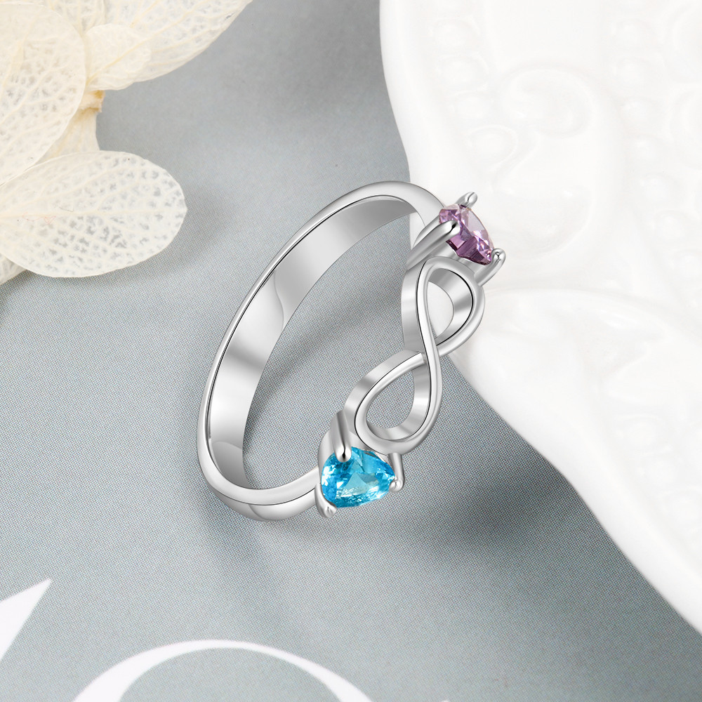 S925 Silver Ring Personalised 2 Birthstones Infinity Ring With Names Gifts For Her-Jessemade AU