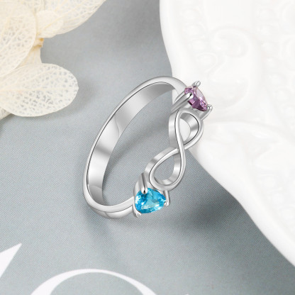 S925 Silver Ring Personalised 2 Birthstones Infinity Ring With Names Gifts For Her-Jessemade AU