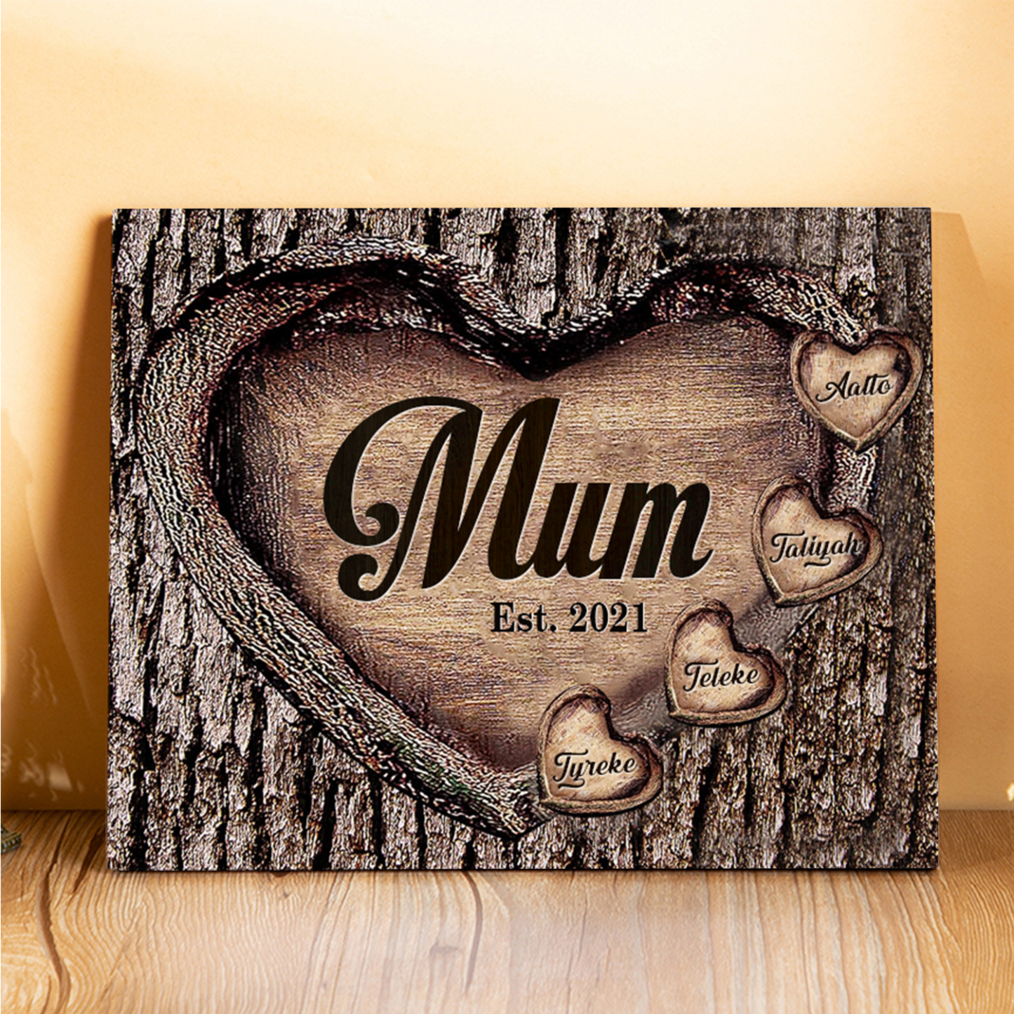4 Names - Personalised Mum Wooden Plaque Custom Date & Names Home Decoration Hearts Gift for Mother-Jessemade AU