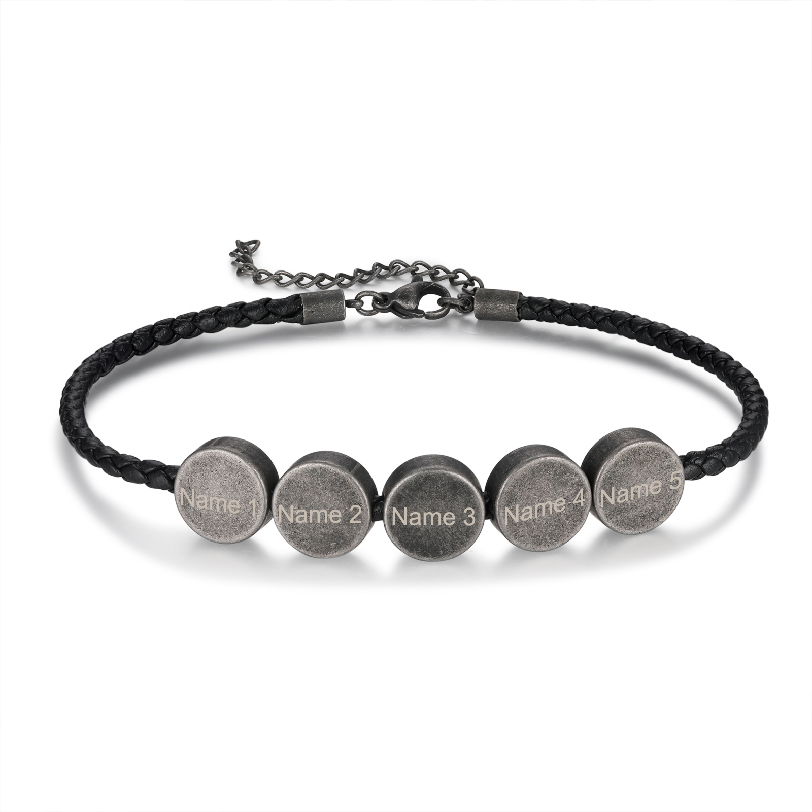 5 Names - Vintage Men's Leather Bracelet Custom Names Beads Bracelet Stainless Steel Personalised Gift for Him-Jessemade AU