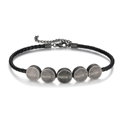 5 Names - Vintage Men's Leather Bracelet Custom Names Beads Bracelet Stainless Steel Personalised Gift for Him-Jessemade AU