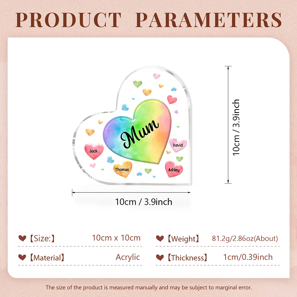 4 Names - Personalised Acrylic Heart Keepsake Custom Text Colourful Hearts Ornament Gift for Mother/Grandma-Jessemade AU