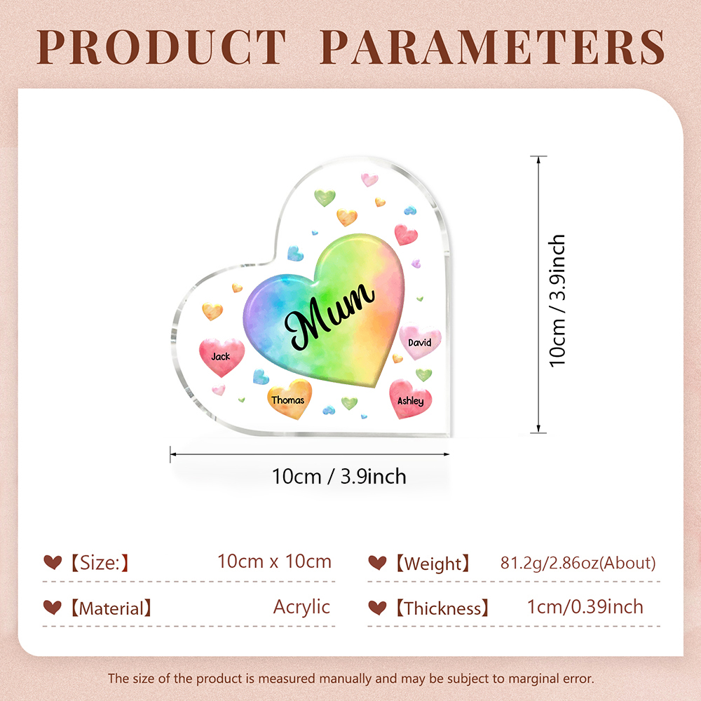 4 Names - Personalised Acrylic Heart Keepsake Custom Text Colourful Hearts Ornament Gift for Mother/Grandma-Jessemade AU