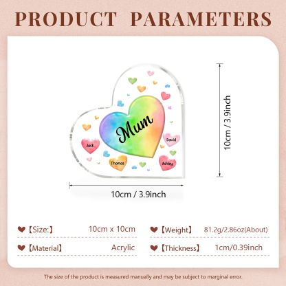 4 Names - Personalised Acrylic Heart Keepsake Custom Text Colourful Hearts Ornament Gift for Mother/Grandma-Jessemade AU