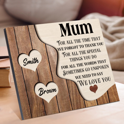 2 Names - Personalised Mum Wooden Plaque Custom Names Home Decoration Hearts Gift for Mother-Jessemade AU