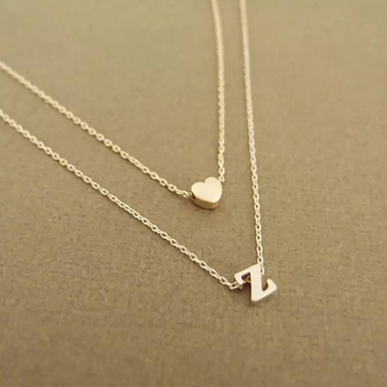 Double Layered Heart Necklace-Personalised Letter Necklace Gifts for her-Jessemade AU