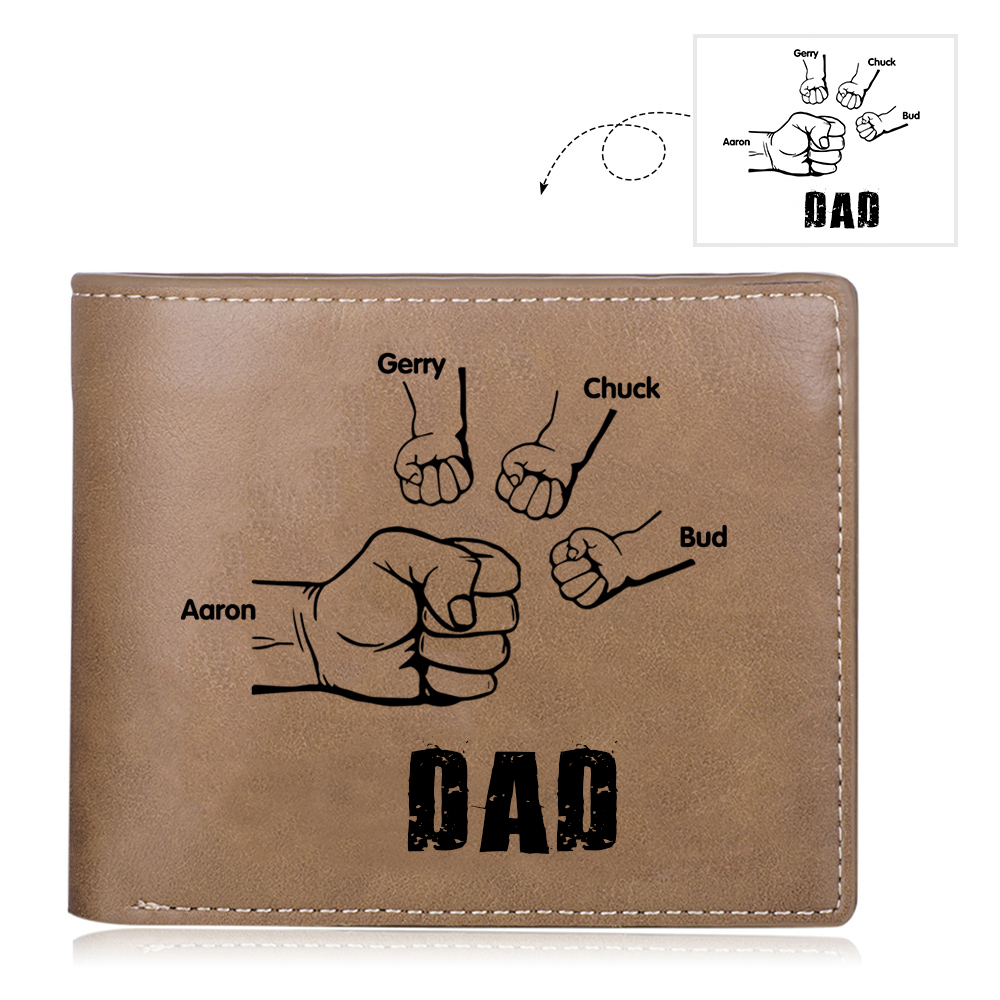 4 Names - Personalised Men Leather Wallet Custom Photo & Name Folding Wallet Fist Bump Wallet Gift for Dad-Jessemade AU