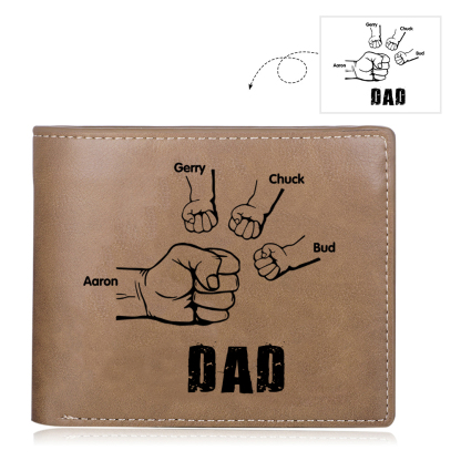 4 Names - Personalised Men Leather Wallet Custom Photo & Name Folding Wallet Fist Bump Wallet Gift for Dad-Jessemade AU