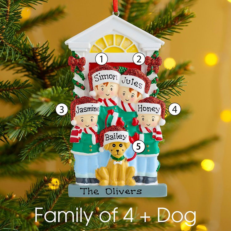 Personalised Family Christmas Ornament Custom 5 Names with Pet Dog Hanging Ornament Gifts For Family-Jessemade AU
