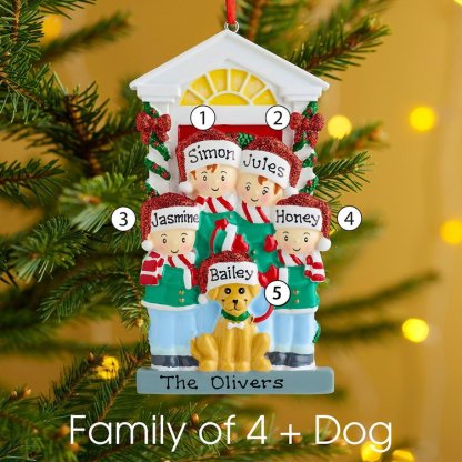 Personalised Family Christmas Ornament Custom 5 Names with Pet Dog Hanging Ornament Gifts For Family-Jessemade AU