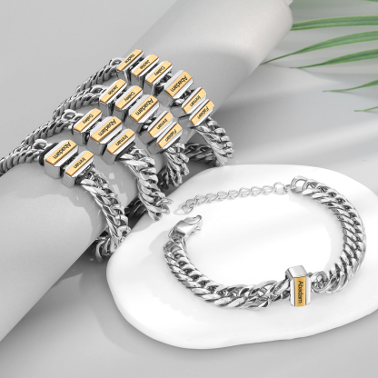 Personalised Mens Cuban Link Chain Bracelet Engraved Name 1 Bead Father's Day Gift