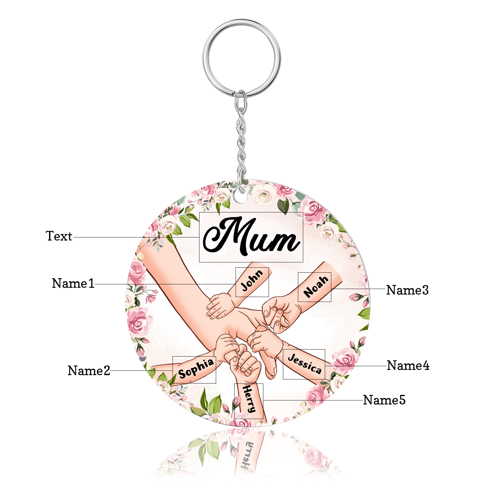5 Names - Personalised Acrylic Keychain Custom 1 Text Holding Hands Family Hanging Ornaments Gift for Mum/Grandma-Jessemade AU