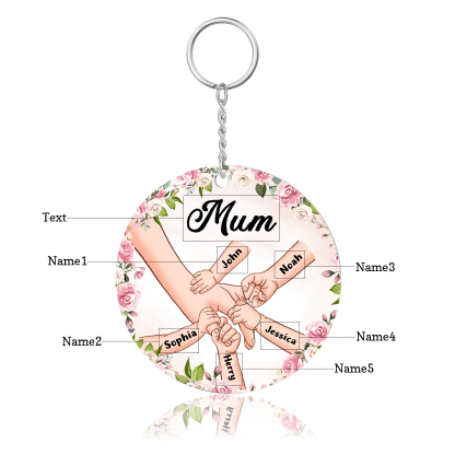 5 Names - Personalised Acrylic Keychain Custom 1 Text Holding Hands Family Hanging Ornaments Gift for Mum/Grandma-Jessemade AU