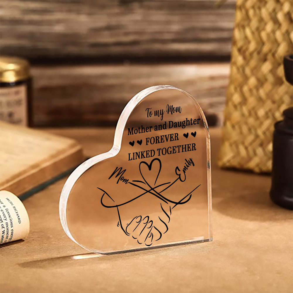 Personalised Text Acrylic Heart Keepsake Custom 2 Names Holding Hands Ornament - Mother And Daughter Forever Linked Together-Jessemade AU
