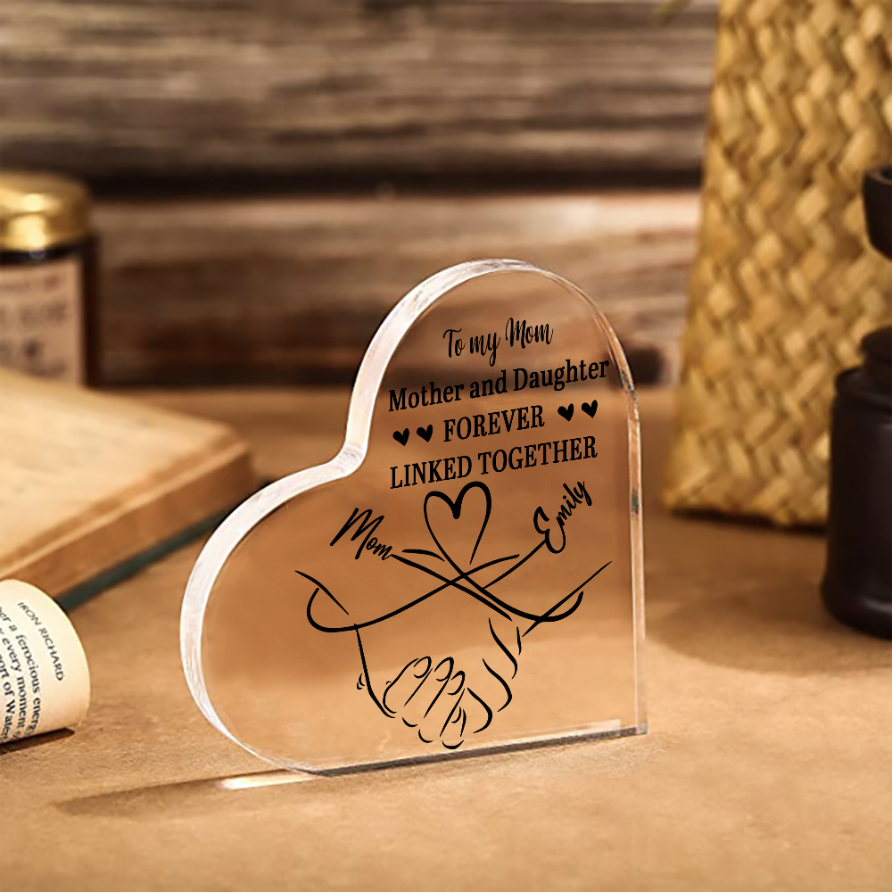Personalised Text Acrylic Heart Keepsake Custom 2 Names Holding Hands Ornament - Mother And Daughter Forever Linked Together-Jessemade AU