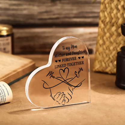 Personalised Text Acrylic Heart Keepsake Custom 2 Names Holding Hands Ornament - Mother And Daughter Forever Linked Together-Jessemade AU