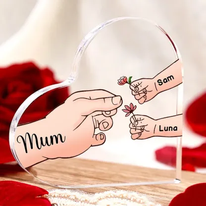 3 Names - Personalised Acrylic Heart Keepsake Handing Flowers to Mother Ornaments Gifts for Grandma/Mother-Jessemade AU