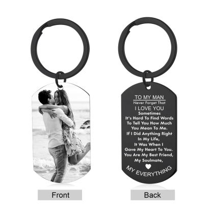 To My Man/Love Couple Keychain Custom Photo Keyring Stainless Steel Keychain Gift for Couples-Jessemade AU